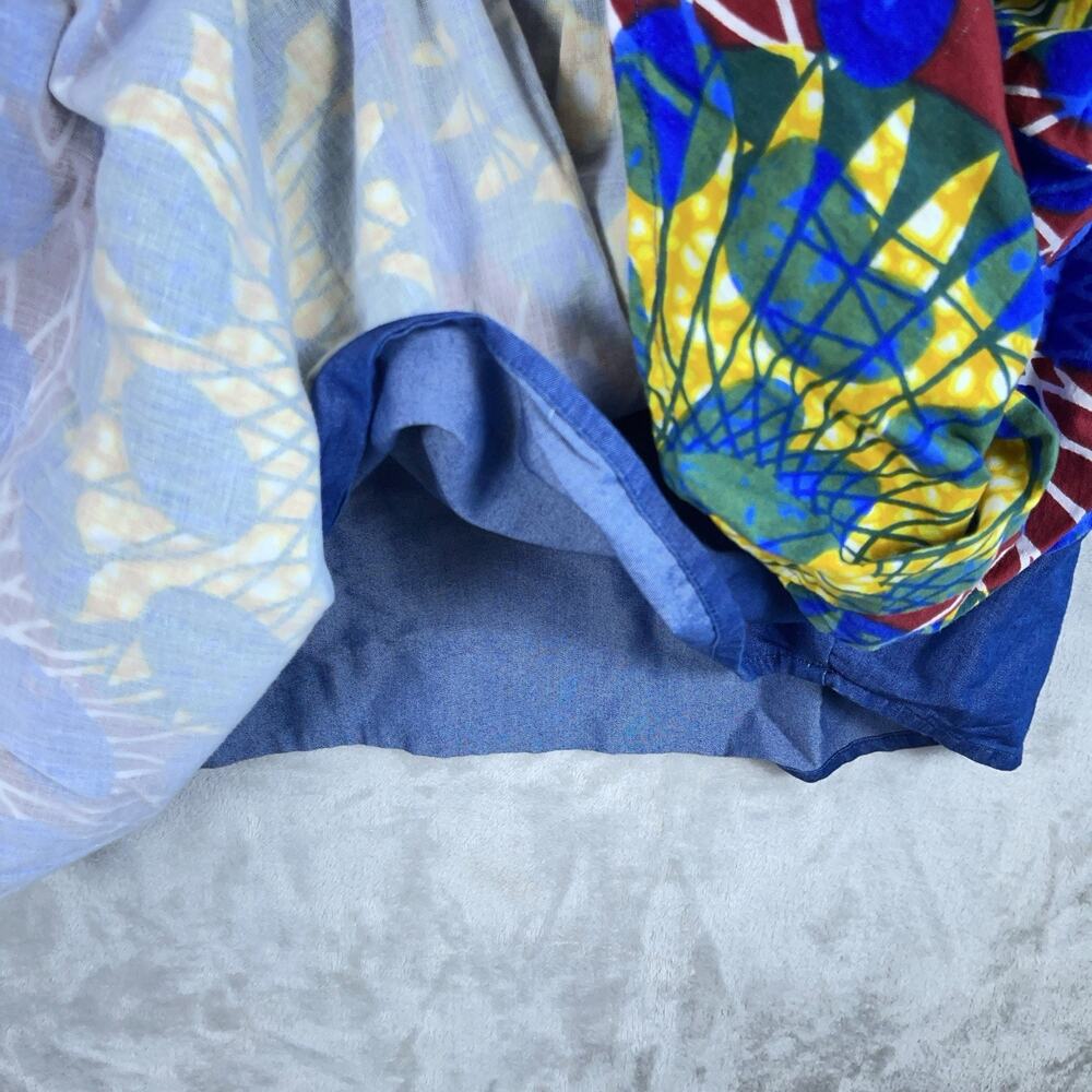 African Print High Low Skirt Ankara Botanical Smocked Waist Pockets Large - Picture 4 of 8